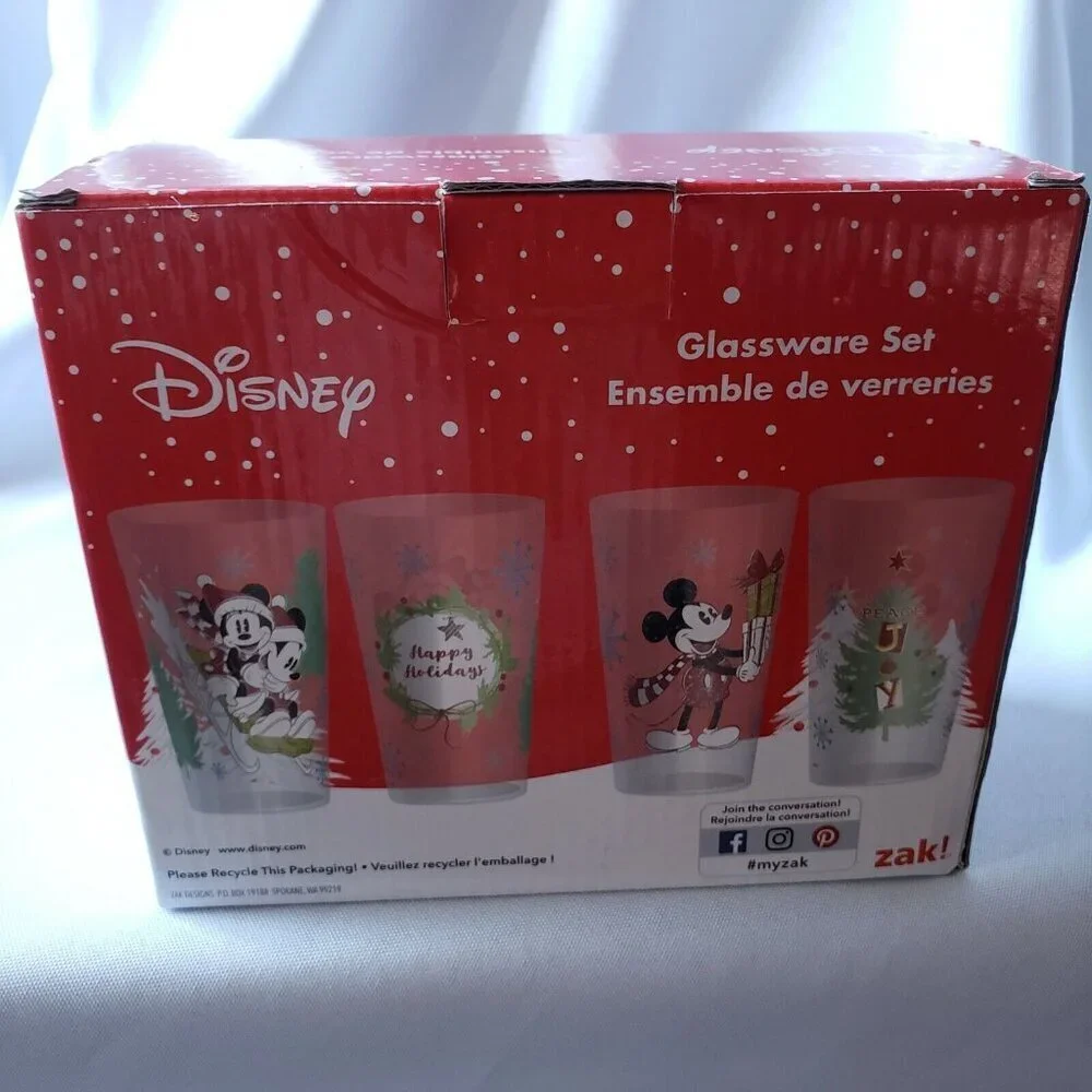 Zak! Disney Mickey Minnie Mouse Glassware Set of 2 Pint 16 ounce Christmas Cups